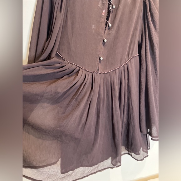 Free People Sunshine Of Love Crochet Neck Sheer Statement Sleeve Mini Dress XS - Picture 7 of 7